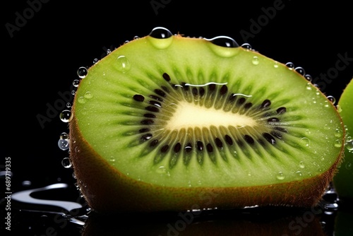 Kiwi with water drops on grey background
