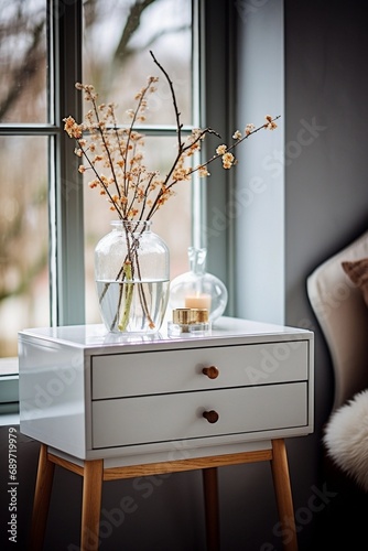 mirror with a white dresser at the entrance photo