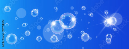Modern realistic air bubbles under water.Illustration of air objects. 