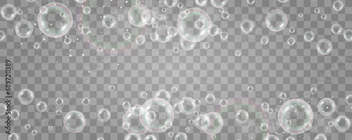 Modern realistic air bubbles under water.Illustration of air objects.
 photo