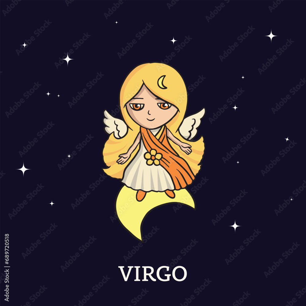 Cute horoscope zodiac signs illustration vector, Astrological, Fortunetelling, hand draw, Virgo