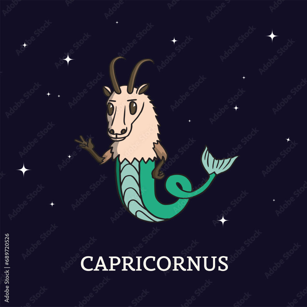 Cute horoscope zodiac signs illustration vector, Astrological, Fortunetelling, hand draw, Capricornus