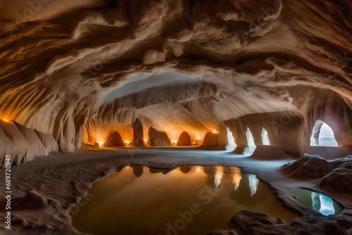 The salt cave's panoramic view. After salt mining, a large salt cave remains photo