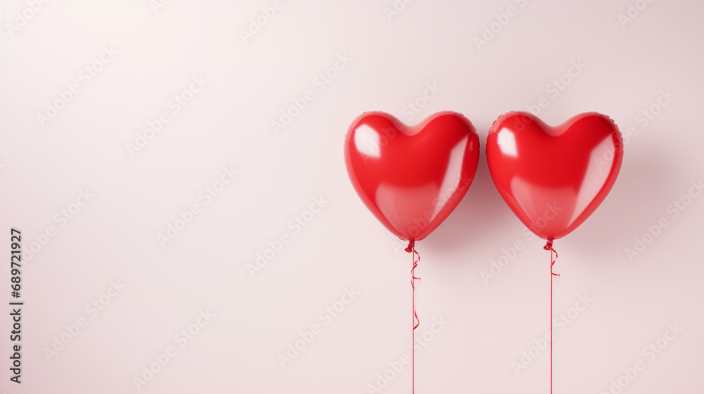 two red heart-shaped balloons on a light background