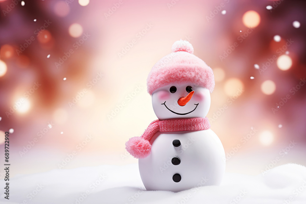 Christmas banner with cute happy snowman wearing knitted cap. Holiday background, winter landscape. Festive mockup, blank banner or greeting card template. Christmas banner with cute happy snowman wearing knitted cap. Holiday background, winter landscape. Festive mockup, blank banner or greeting card template.