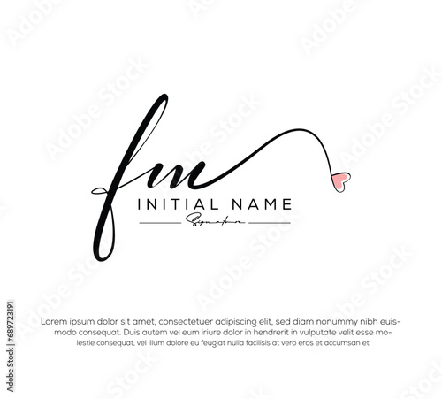 fm heart initial letter handwriting and signature logo