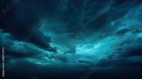 Dark teal cloudy sky. Night skies with clouds. Gloomy sky background for design.