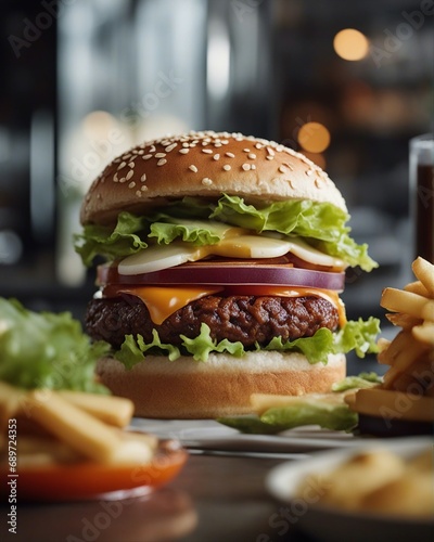 close up view of delicious hamburger photo for advertising   