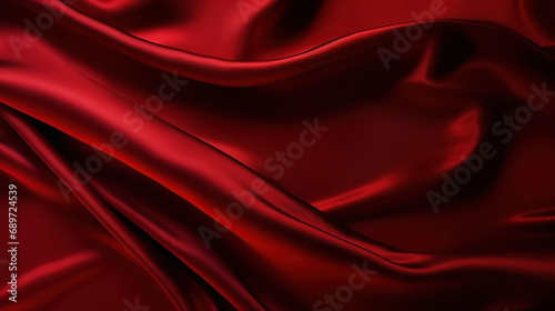 Black red silk satin. Beautiful soft folds. Shiny fabric. Dark luxury background with space for design. 