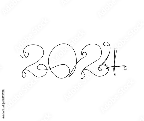 Continuous one line drawing of 2024. 2024 handwritten lettering new year text vector. New year Lineart Design. photo