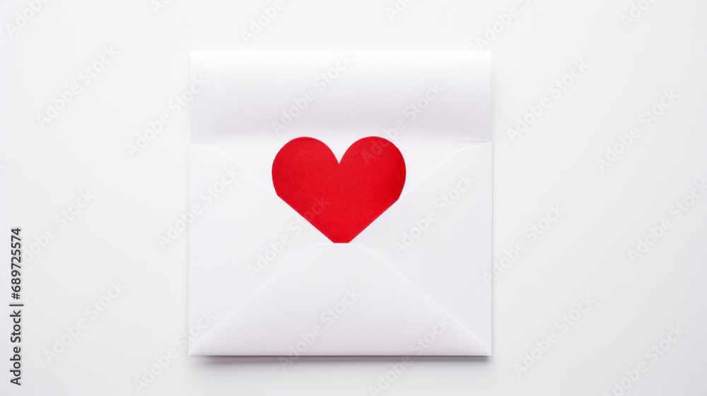 Love in Valentine's Day: envelope with red heart on white background Love in Valentine's Day: envelope with red heart on white background