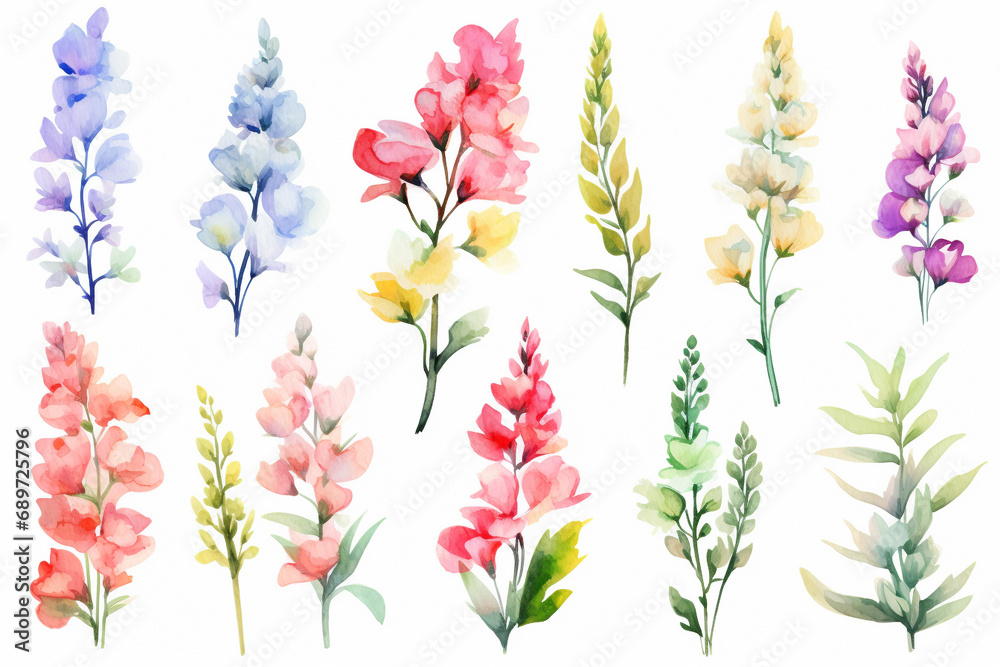Watercolor paintings Snapdragon flower symbols On a white background. 