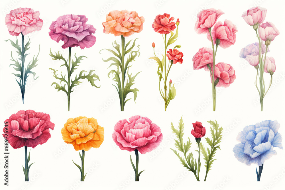 Obraz premium Watercolor paintings Carnation flower symbols On a white background. 