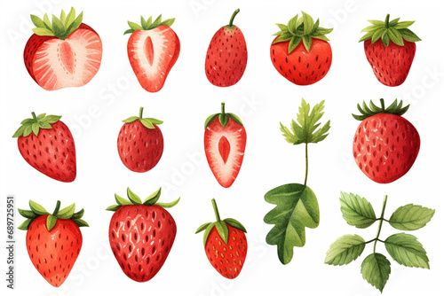 Watercolor painting Strawberry symbols on a white background. 