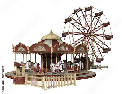 A 3d rendered overlay of a vintage carousel 