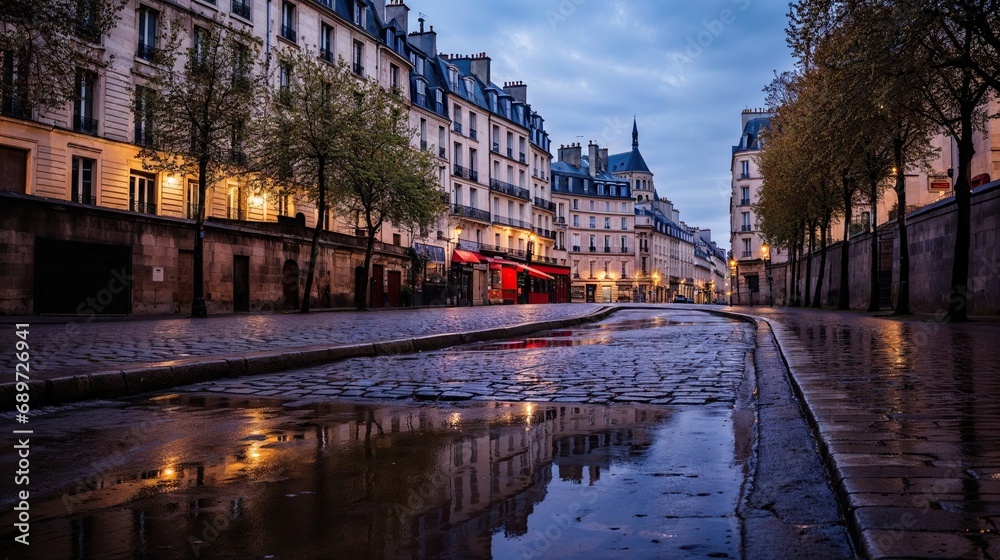 typique rue pavée déserte de Paris au petit matin