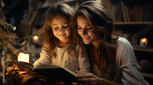 Warm and Tender: Parent Reading Bedtime Story to Child. Capturing the Magical Atmosphere