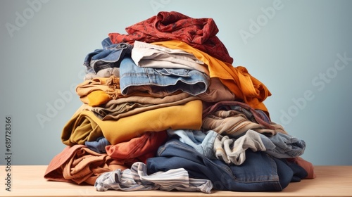 Jumbled Bundle of Clothing - Heap of Shirts, Jeans, Shorts, and Towels - Perfect for Laundry or Ironing Promotions
