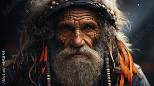 Australian Aboriginal elder, expressing cultural pride and wisdom