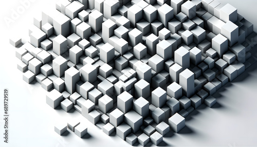 3D White Cubes Texture, Shadowed white cubes in 3D grid, Textured Concept Art, Generative AI