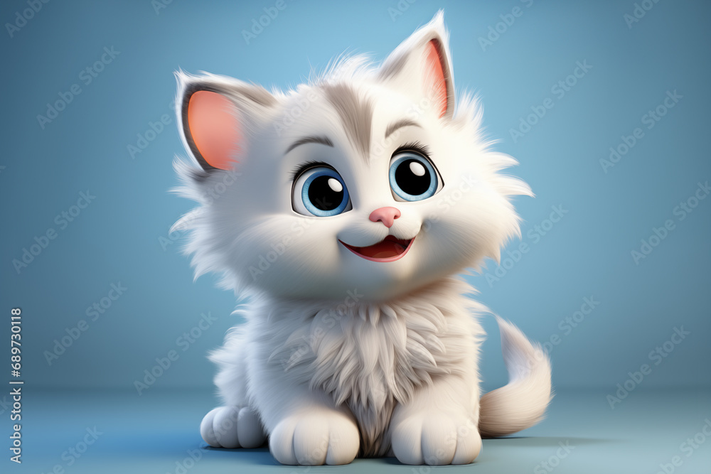 cute white kitten with blue eyes on blue background cute white kitten with blue eyes on blue background