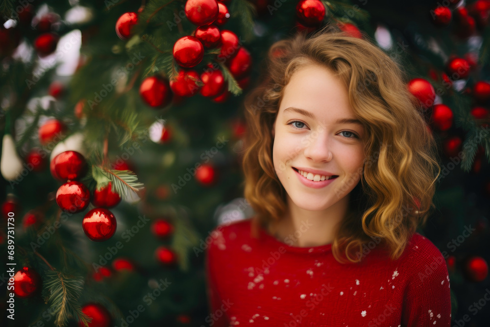 Joyous Season: Cheerful Girl with Holiday Decor