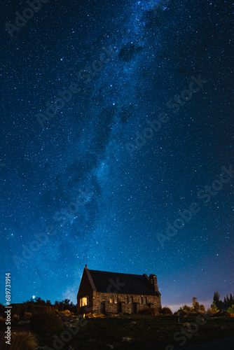 Tekapo, Church of good shepherd with milky way, New Zealand