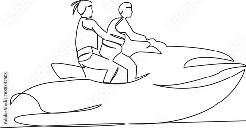 man and woman riding a jet ski