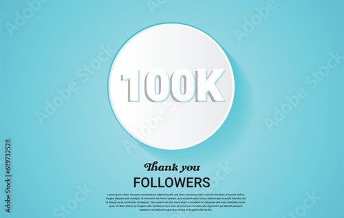 100k followers vector art with white button on sky blue background