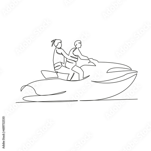 man and woman riding a jet ski