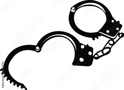 Cartoon Black and White Isolated Illustration Vector Of A Pair of Open Handcuffs