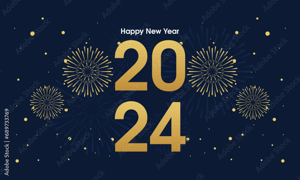 Elegant Background of Celebrating Happy New Year 2024 with Fireworks