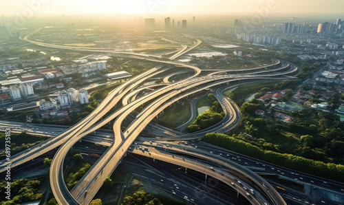 City Connection: Aerial View of Bangkok Expressway Highway - Urban Lifelines Intersecting.