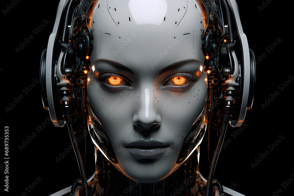 Futuristic woman robot with artificial intelligence