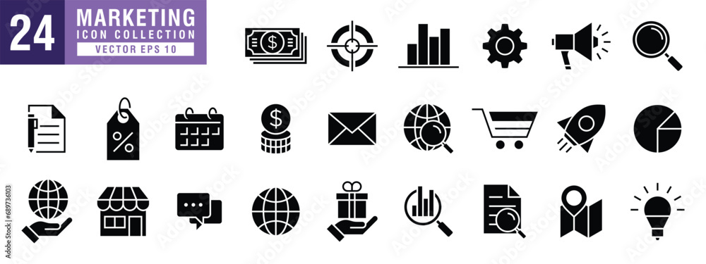 Vector of marketing icon set, content, social media, selling, buying, promotion, website, vector EPS 10.