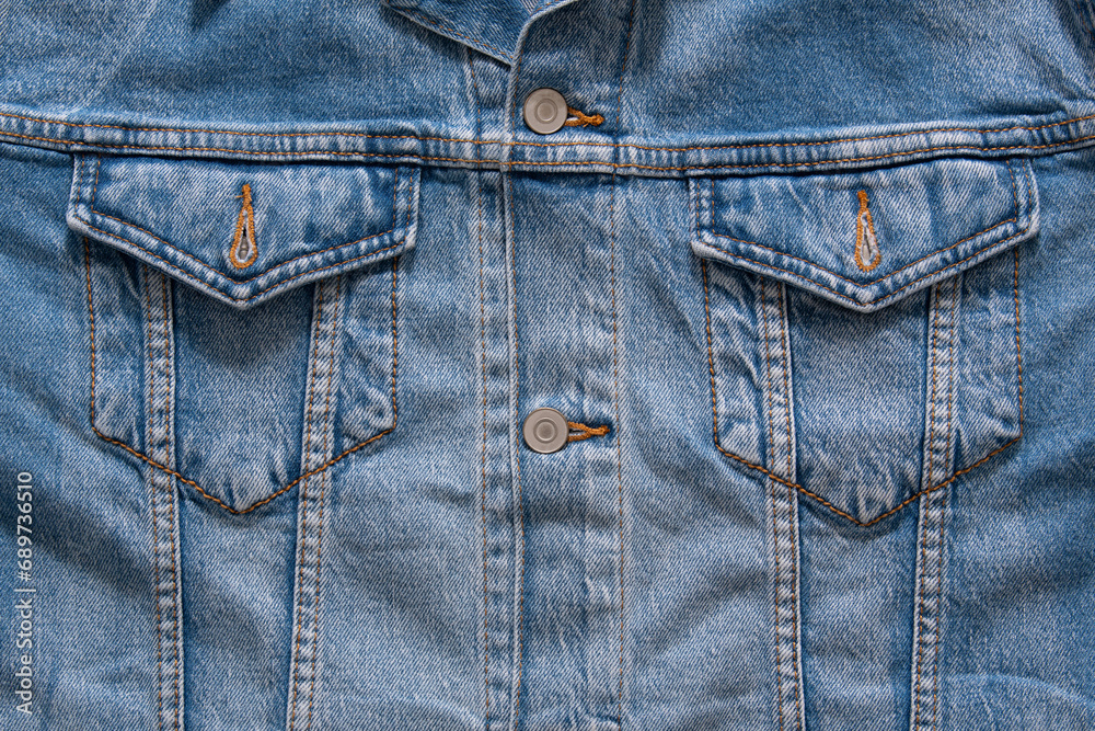 Top View of Blue Denim Pocket on Truckers Jacket Top View of Blue Denim Pocket on Truckers Jacket