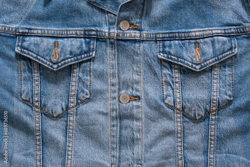 Top View of Blue Denim Pocket on Truckers Jacket