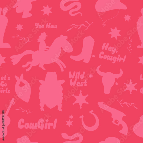 Wild west cowgirl seamless silhouette pattern