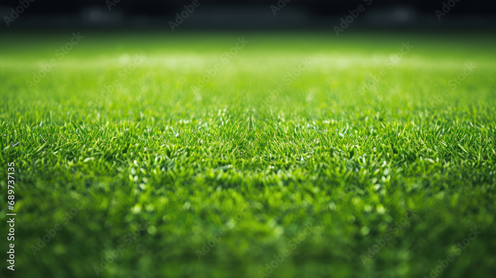 Naklejka premium Stadium Grass Perspective: Vibrant Soccer Field Ground View