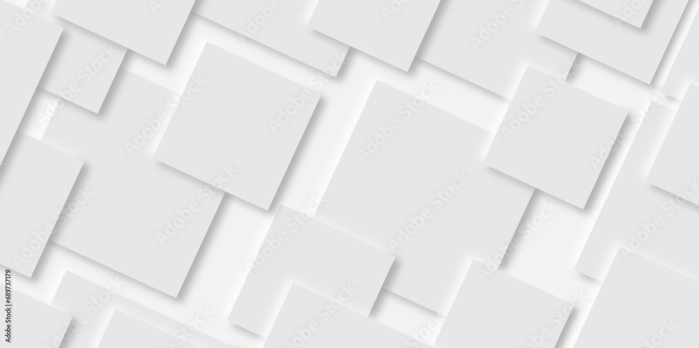 Abstract background with grey tone of many square and rectangles shapes on white background with decorative elements in Neomorphs style with copy space. You can use for add, poster, design artwork. - obrazy, fototapety, plakaty 