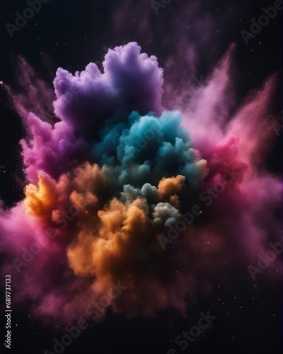 Colorful dust explosion in black background, close up view   © abu