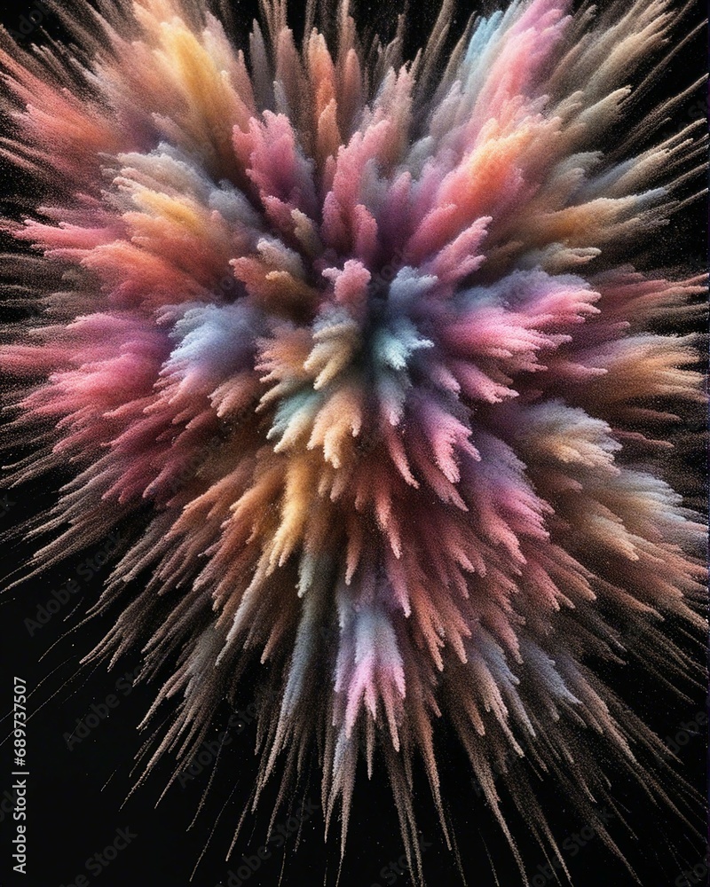 Obraz premium Colorful dust explosion in black background, close up view