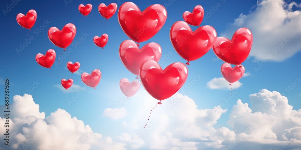 Heart-shaped balloons into the sky as a symbol of love Valentine's Day.