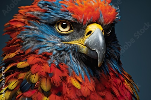 beautiful falcon on the cover of the famous magazine, highly detailed, extremely textured, colorful © JetHuynh