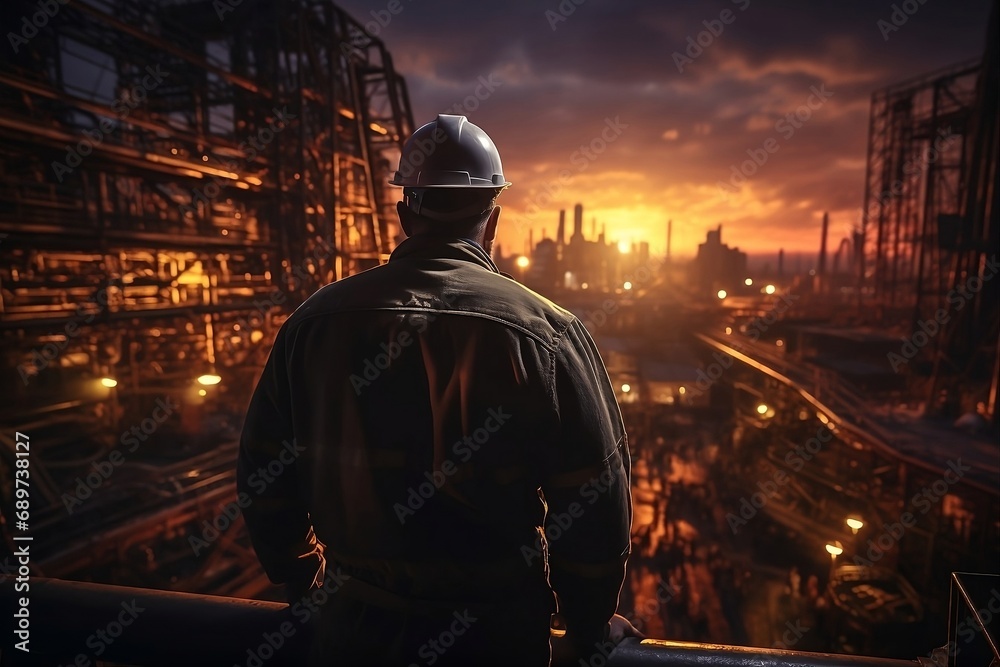 Observing High Steel Work: Engineer & Technicians overseeing a team on a towering platform, ensuring safety & precision in complex tasks