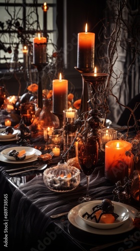 a halloween inspired table with candles 