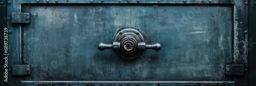 Vintage bank vault door with closed metal safe box for background or wallpaper design. photo