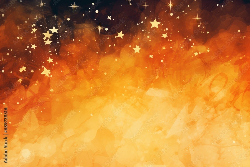 Obraz premium Stellar Symphony: Gold and Orange Galaxy Watercolor Stars Splashes, Crafting a Cosmic Elegance in the Background
