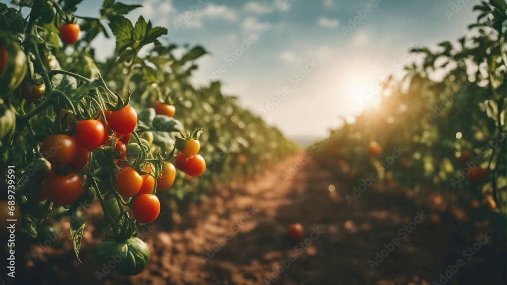 cherry tomato field, bright background

