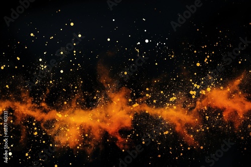 Celestial Dreamscape: A Luminous Canvas of Gold and Orange Galaxy Watercolor Stars Splashes, Creating Cosmic Elegance